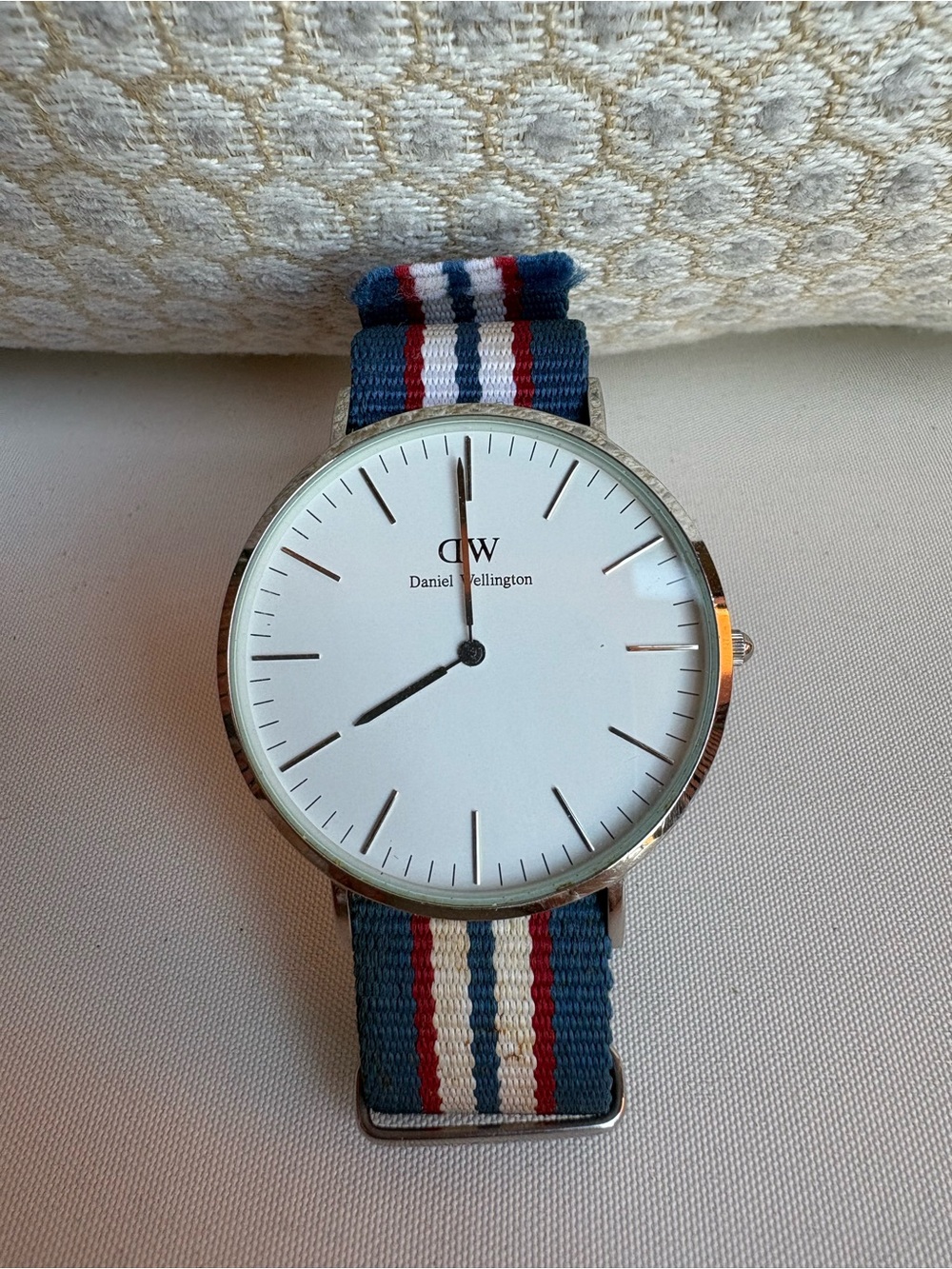 Daniel Wellington White Dial Watch with Navy, Red & White NATO Strap
